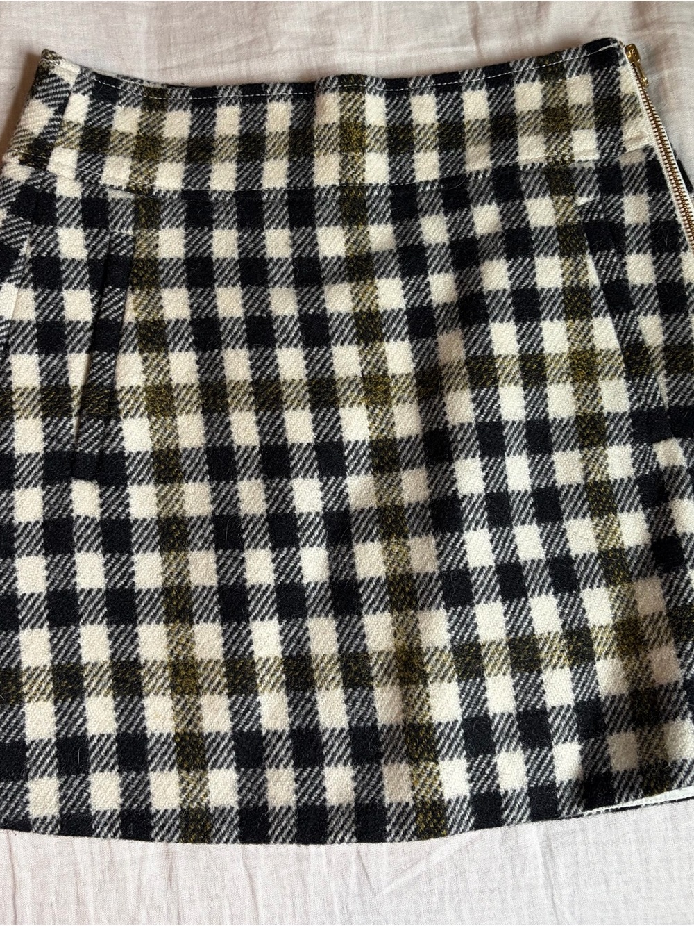 J. Crew Plaid Mini Skirt in Black, White & Olive